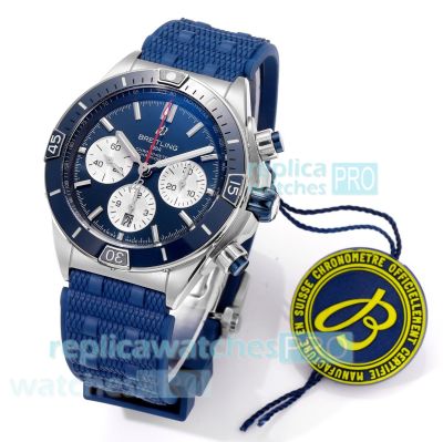 BLS Factory Swiss Replica Breitling B01 Chronomat Blue Dial Rubber Strap Watch 